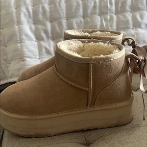 Tan Suede Ankle Boots with Fur Lining